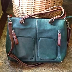 Forest green and brown crossbody shoulder bag